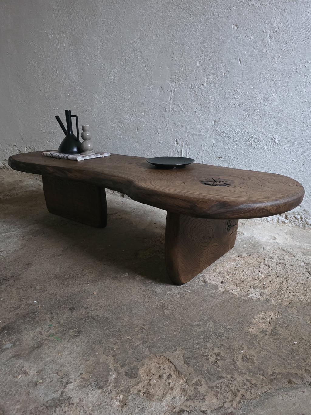 Handcrafted Oak Slab Coffee Table – Modern Rustic Chocolate Furniture