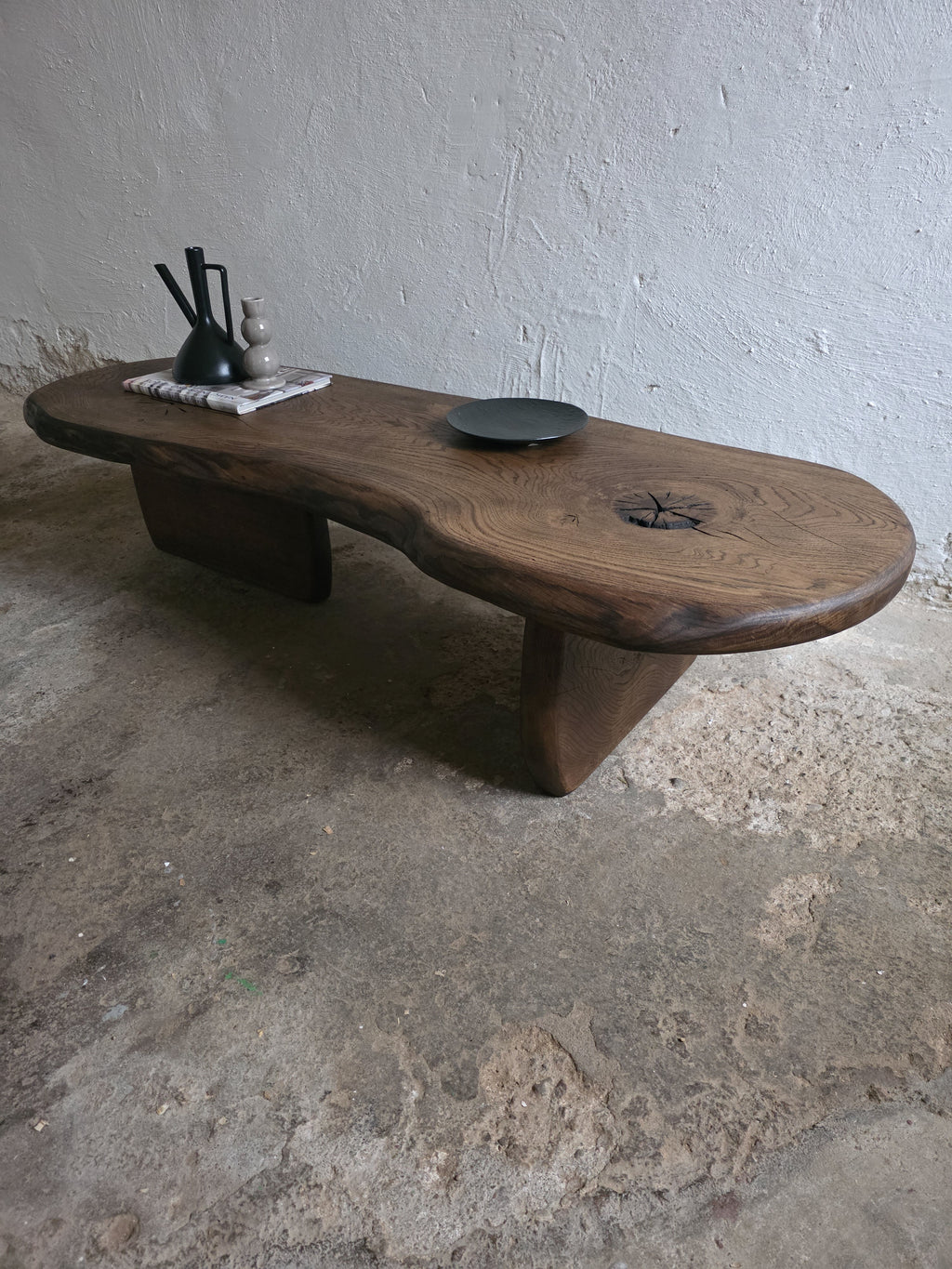 Handcrafted Oak Slab Coffee Table – Modern Rustic Chocolate Furniture