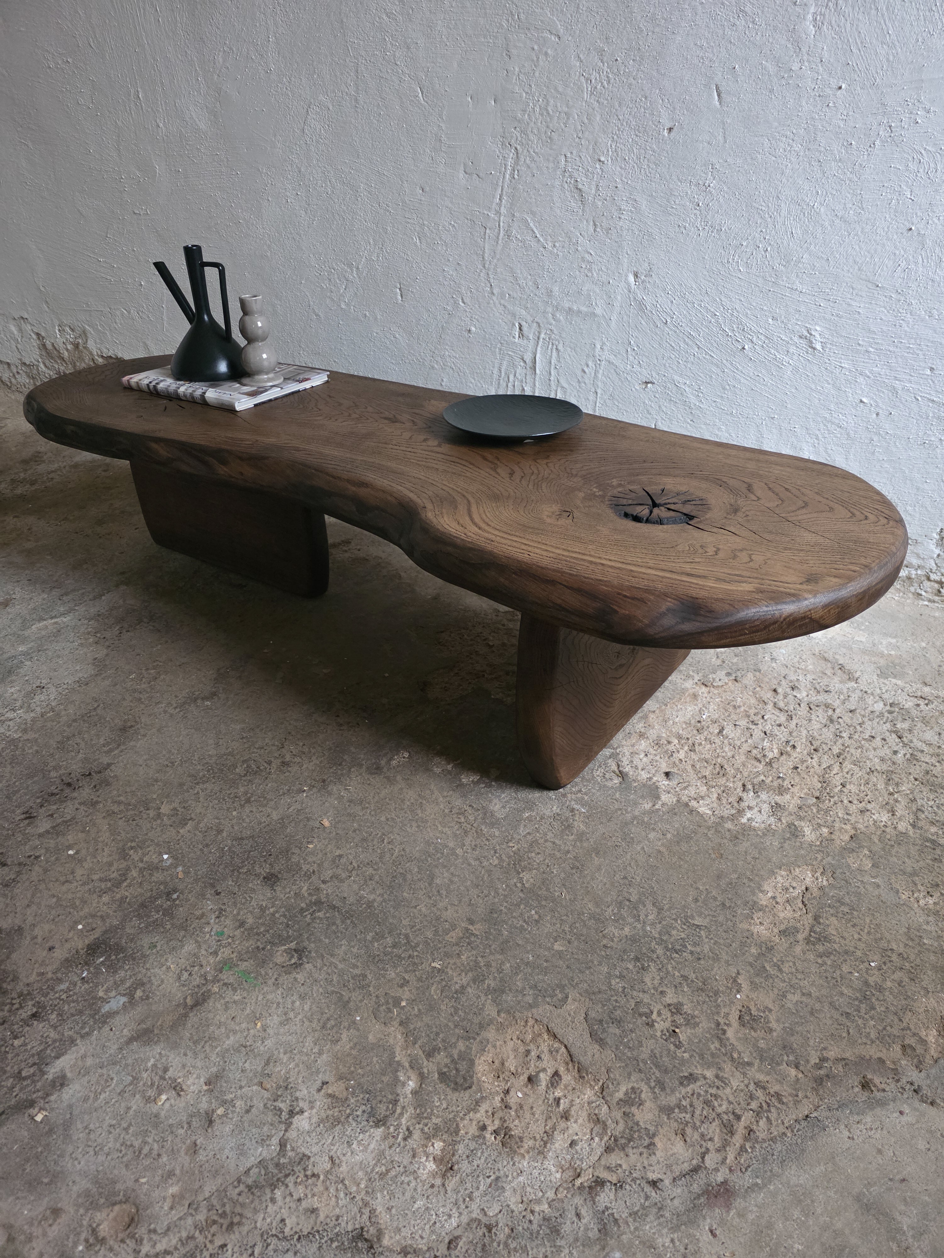 Handcrafted Oak Slab Coffee Table – Modern Rustic Chocolate Furniture
