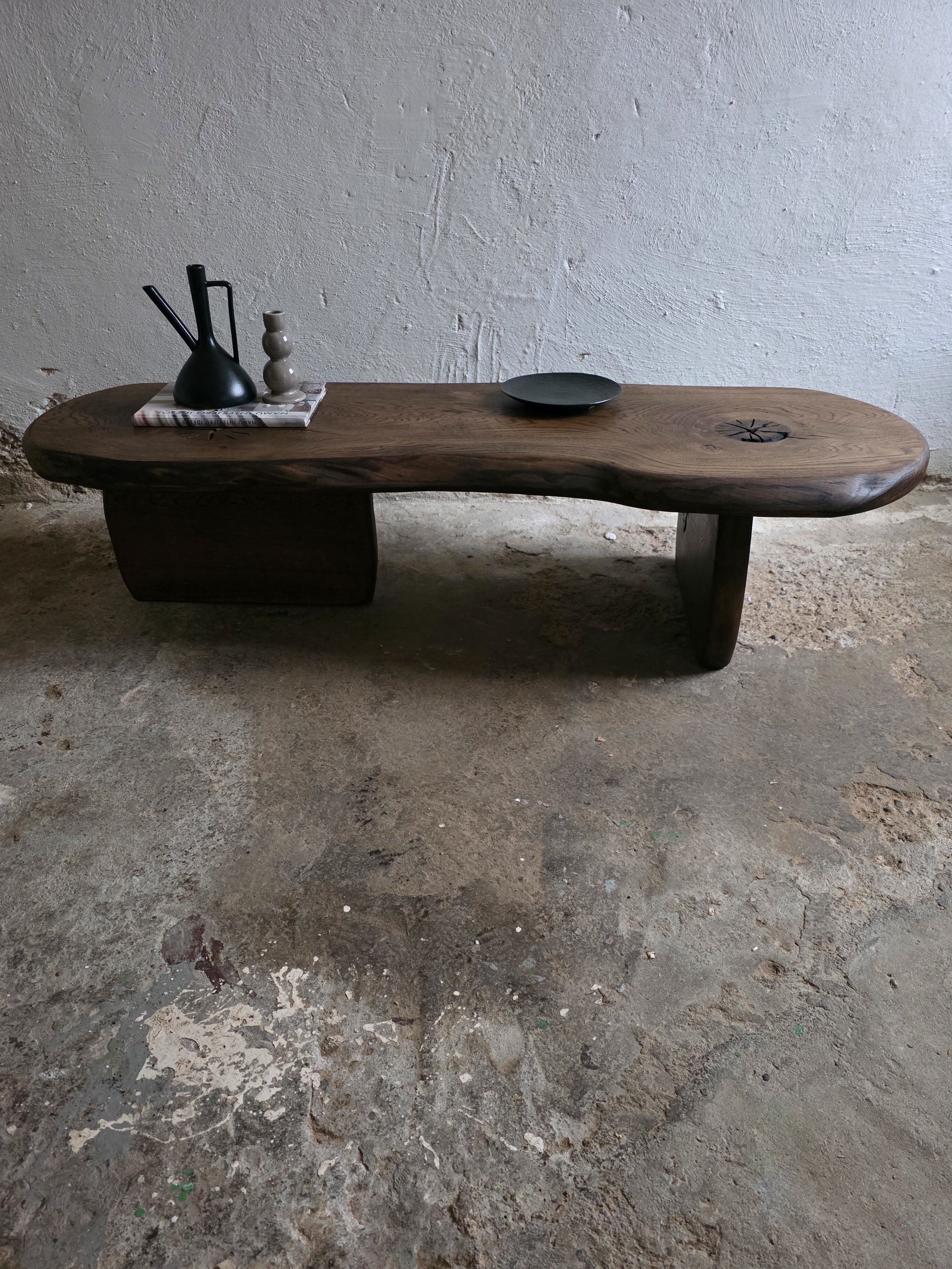 Handcrafted Oak Slab Coffee Table – Modern Rustic Chocolate Furniture