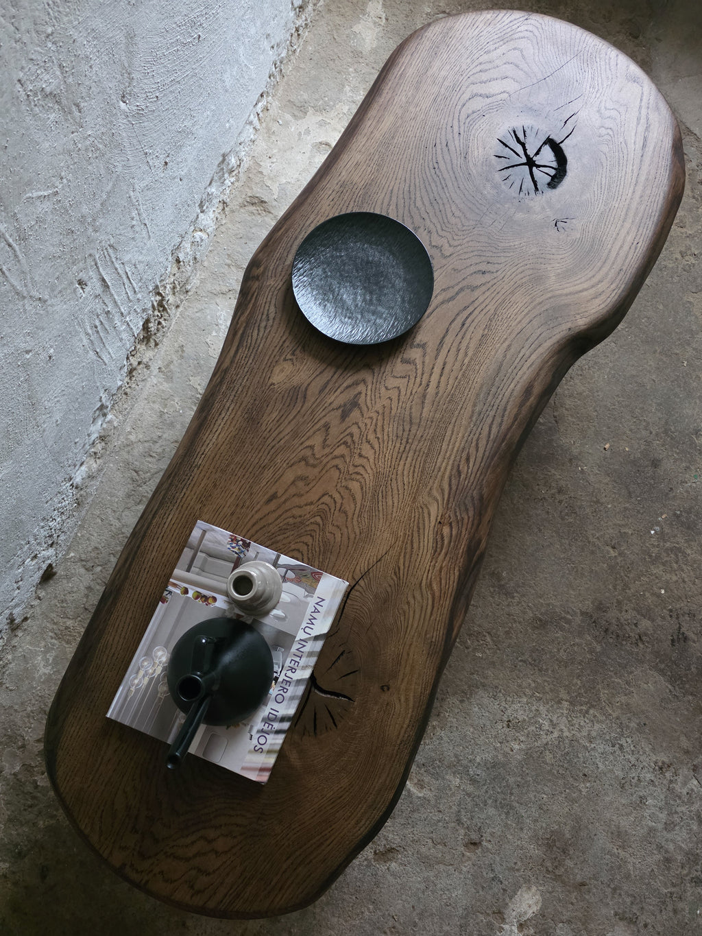 Handcrafted Oak Slab Coffee Table – Modern Rustic Chocolate Furniture