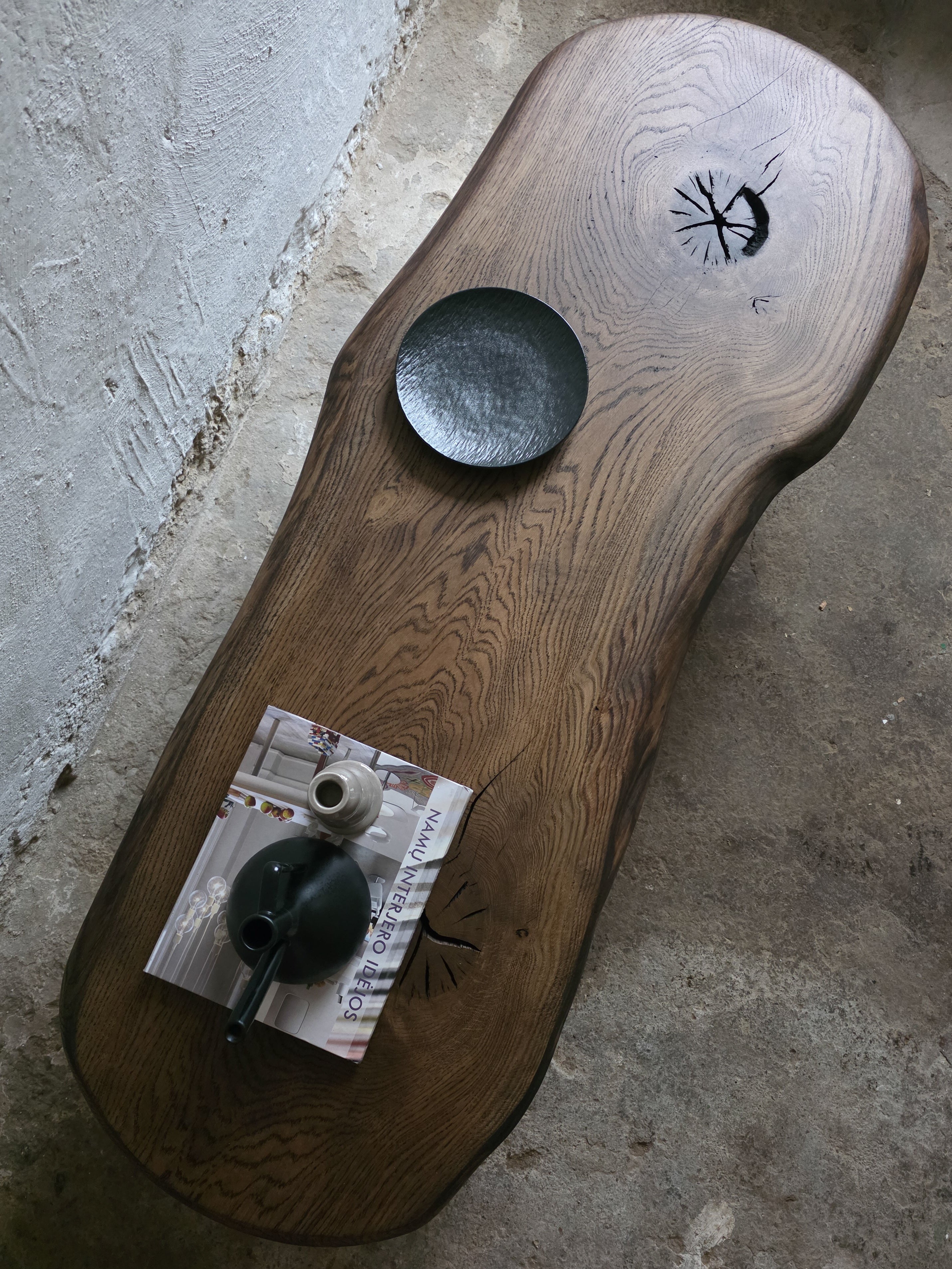 Handcrafted Oak Slab Coffee Table – Modern Rustic Chocolate Furniture