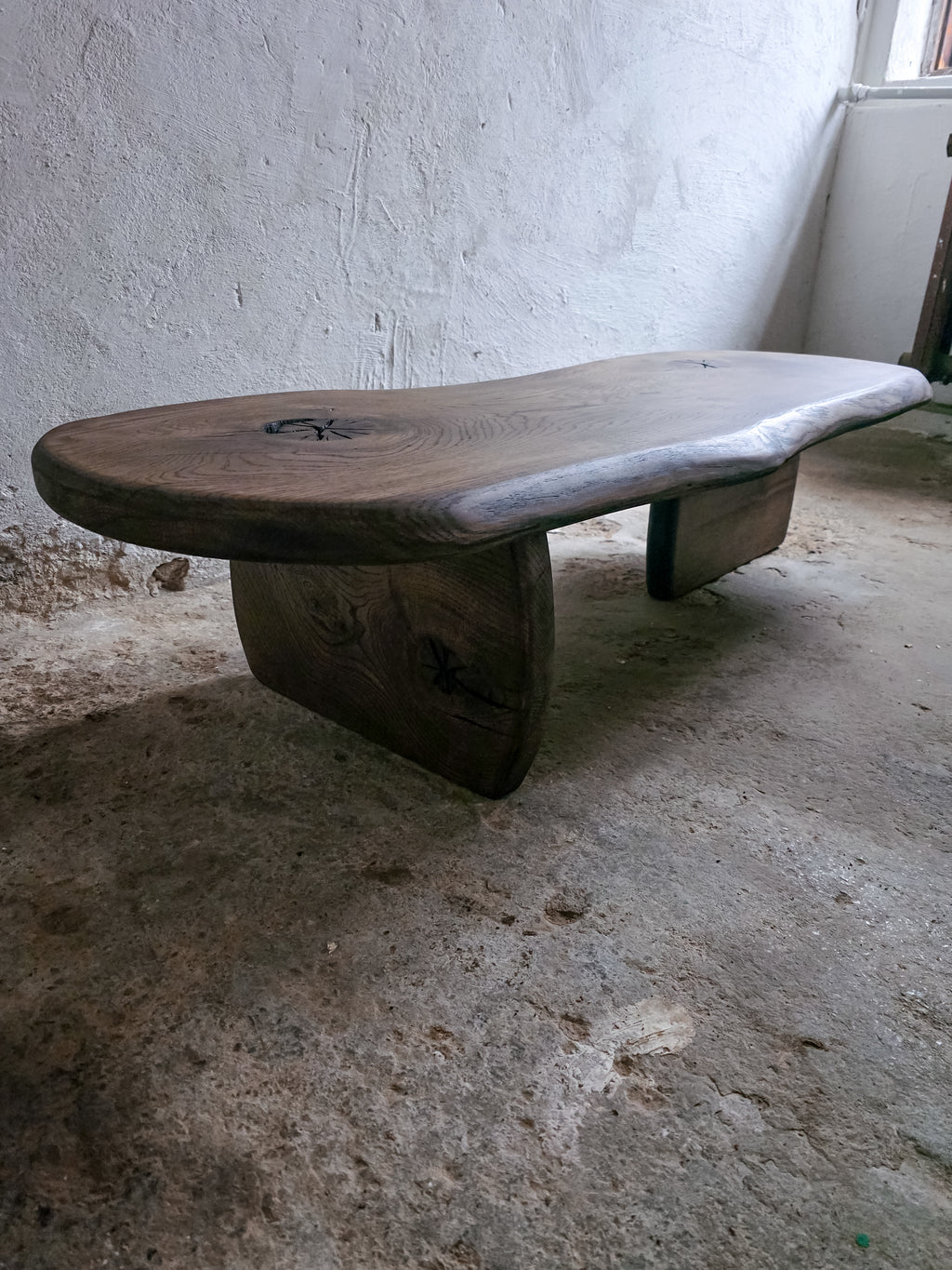 Handcrafted Oak Slab Coffee Table – Modern Rustic Chocolate Furniture